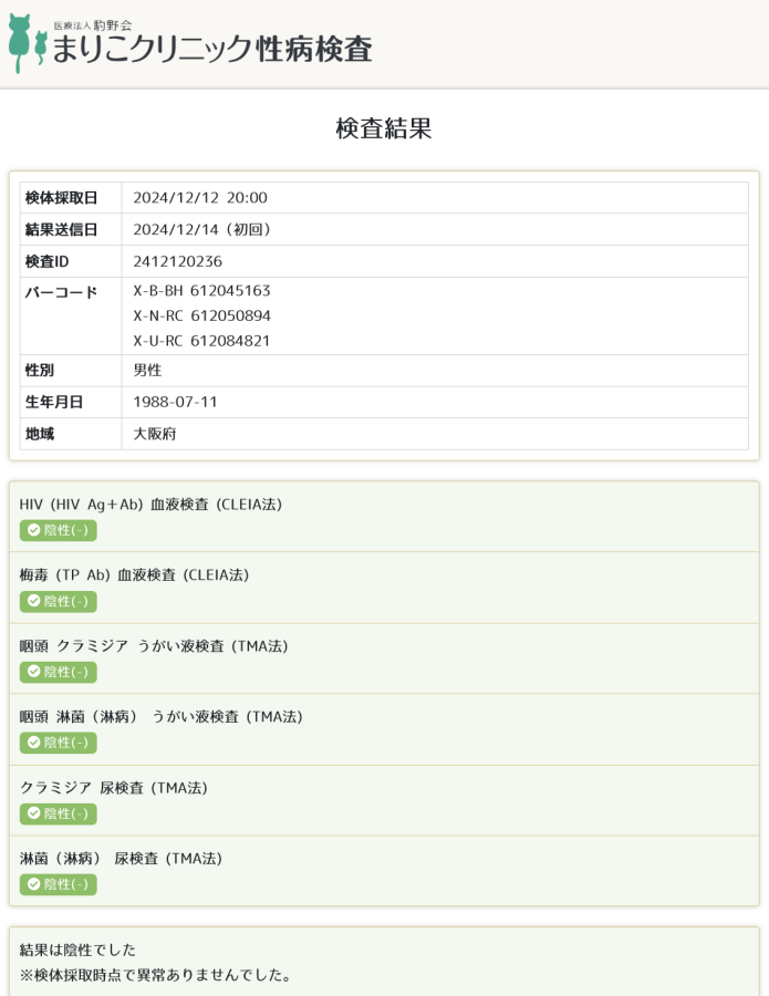 晴希の性病検査証明書